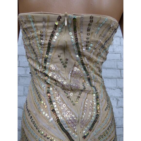 $1400 Jean Louis Scherrer Sequin Beaded Beize Mini Sheath Dress Small NEW - Picture 11 of 13